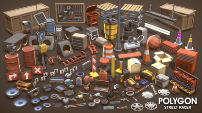 Body shop equipment, props and items for 3D racing games