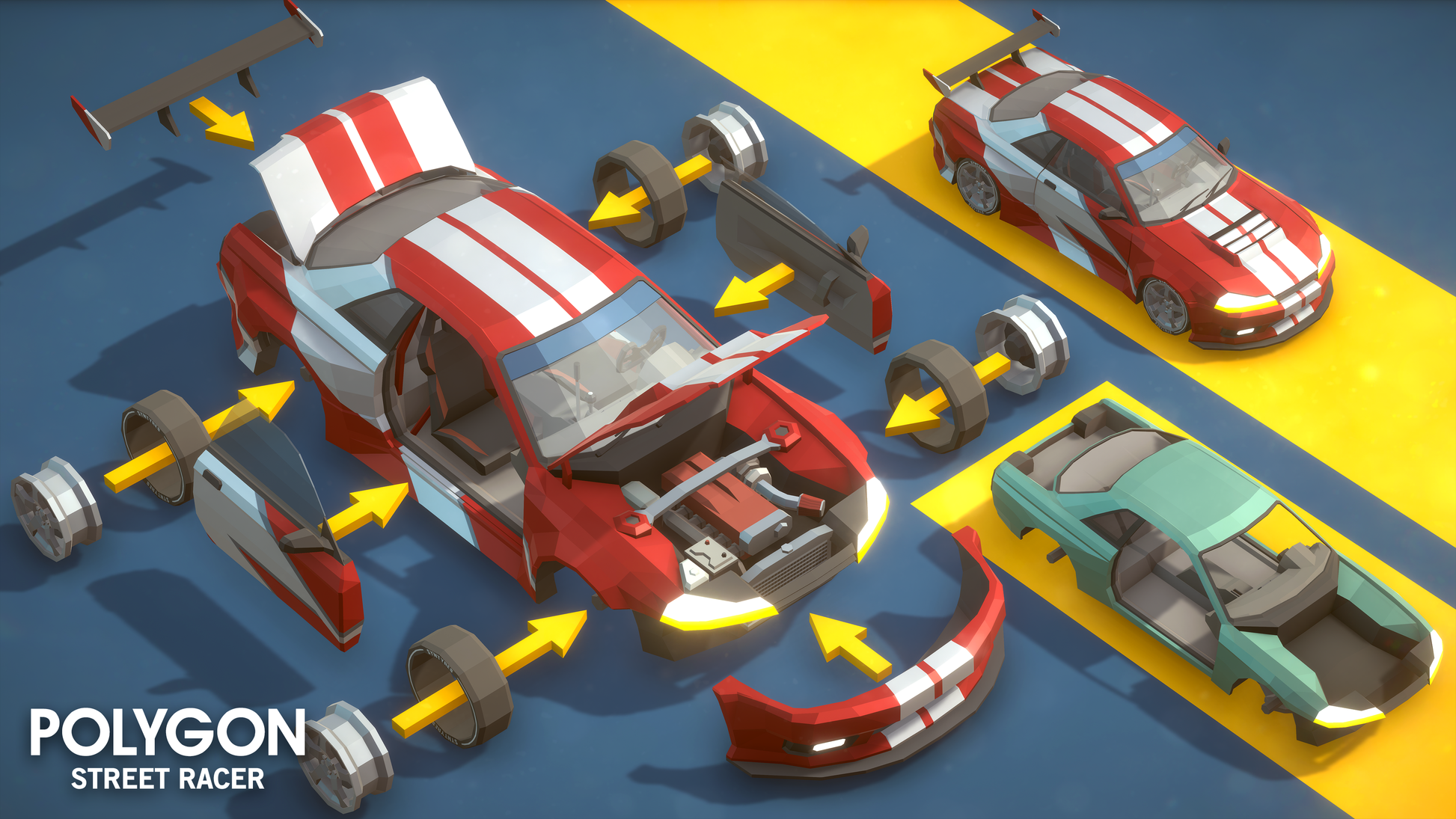 Modular street race car 3D assets