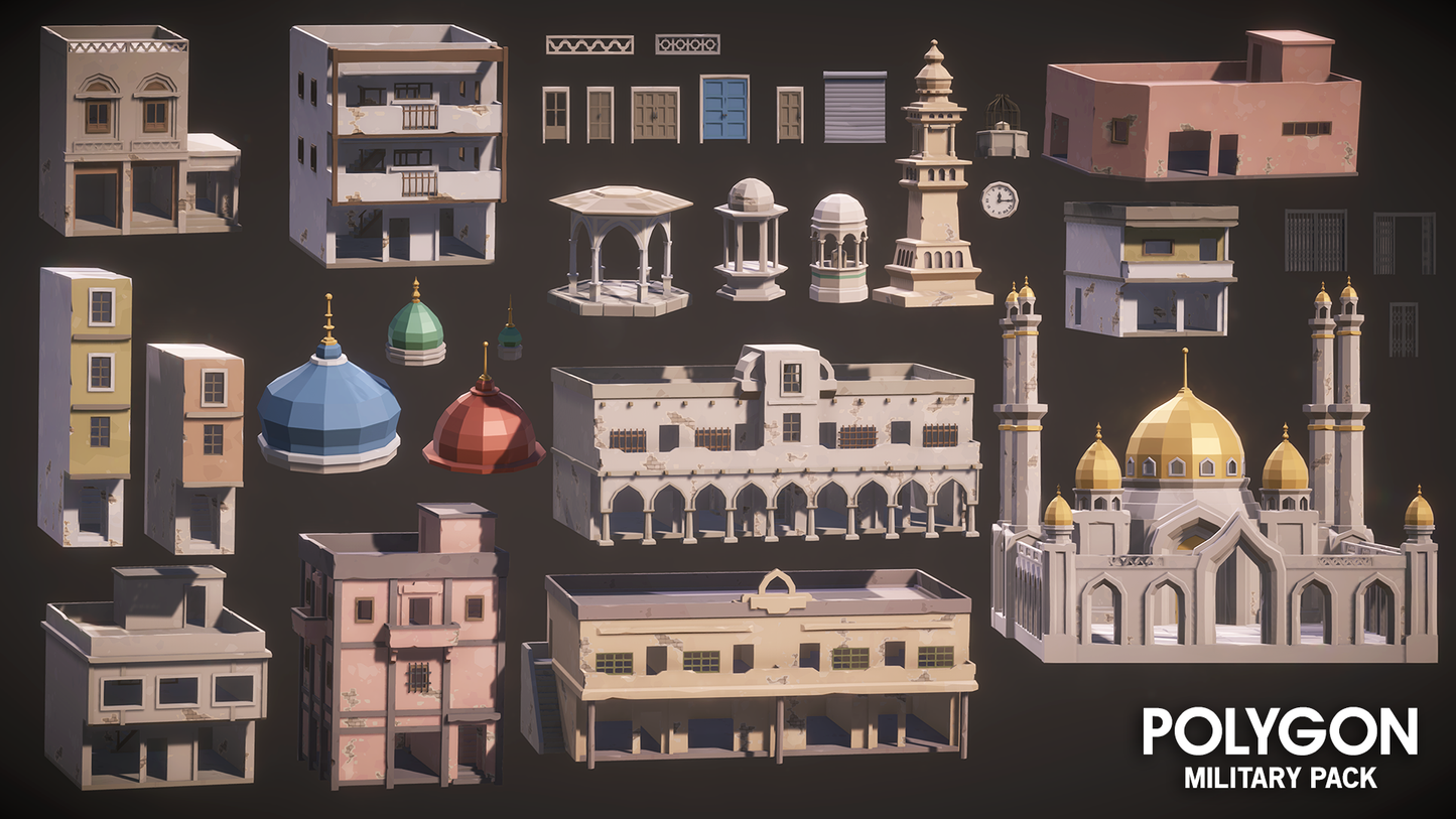 Examples of mosques and middle east building architecture from the POLYGON Military pack