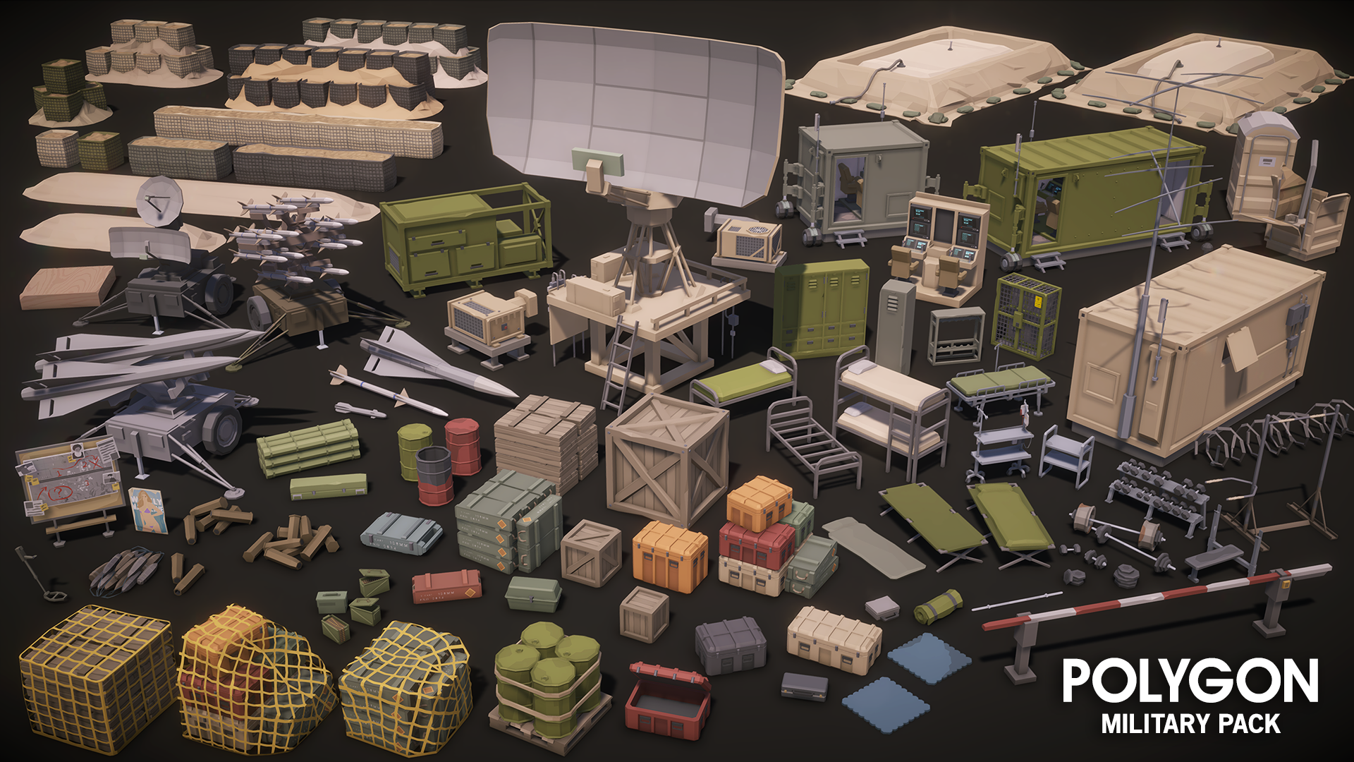 Airforce base and army outpost assets from the POLYGON Military Pack