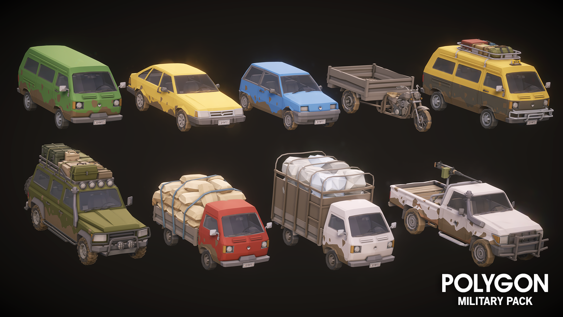 Dirt covered vehicle assets for low poly game developers