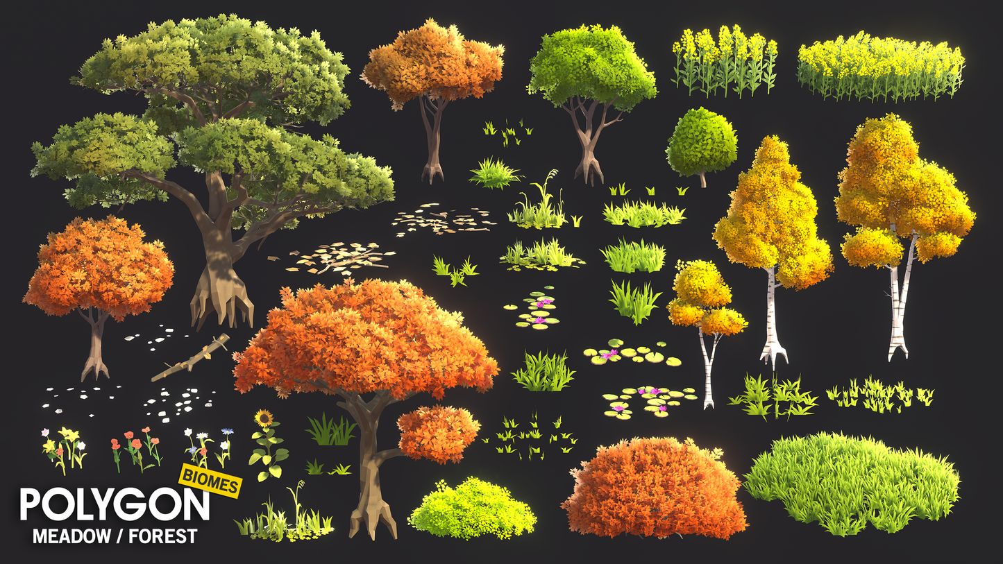 Different environment and level textures for creating a 3D meadow forest