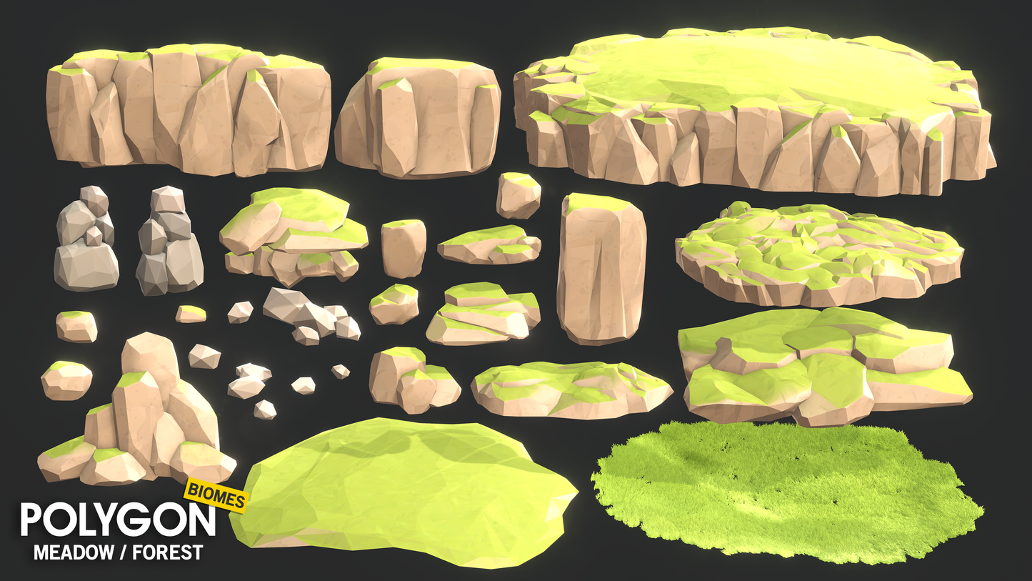 Mountains, hills and rock formation 3D game assets