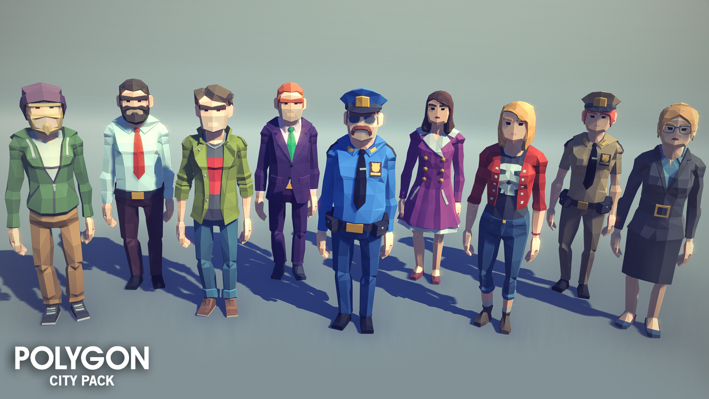 Low poly city staff character objects, textures and skins