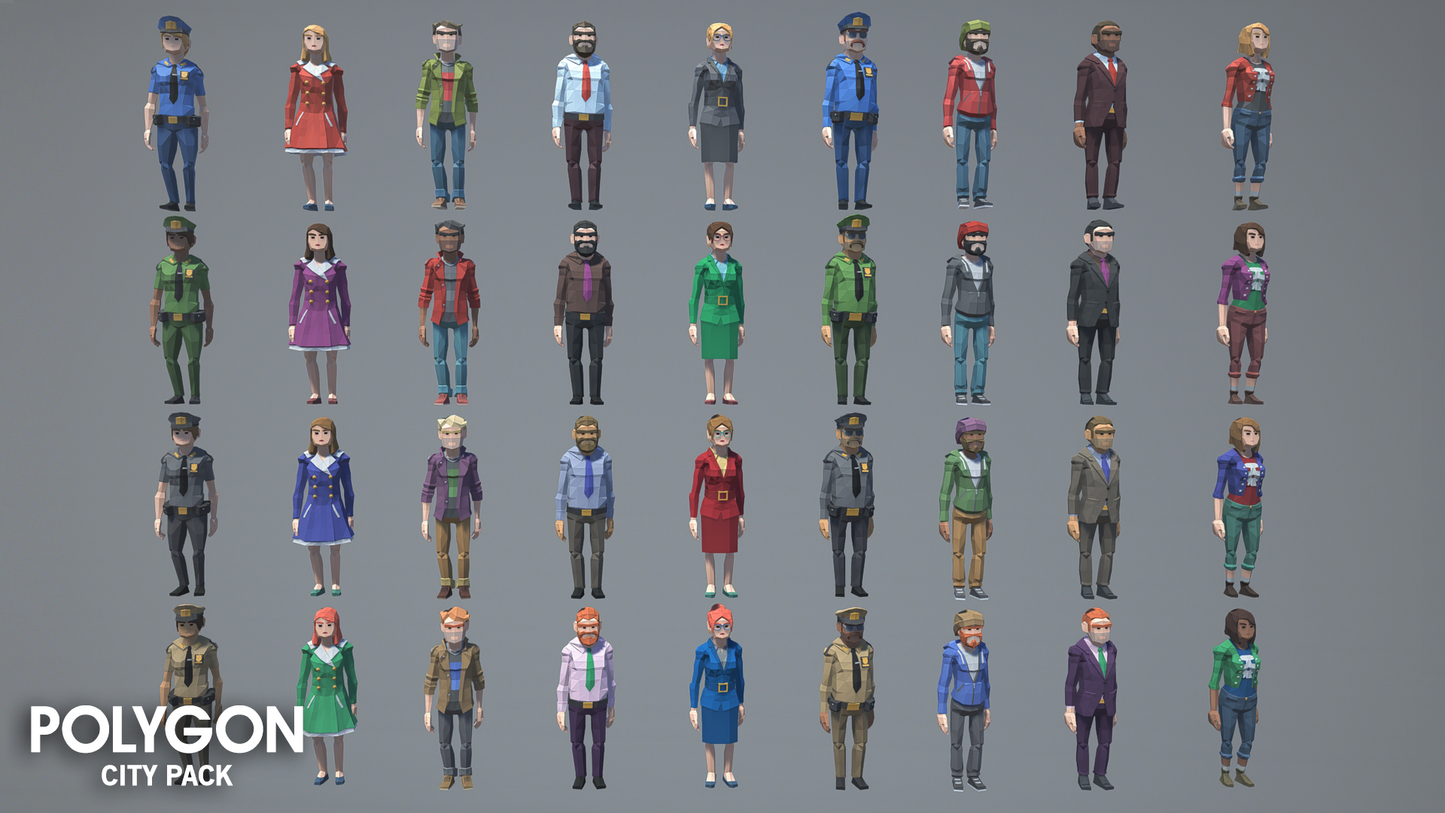 Character options available in the POLYGON City Pack asset pack