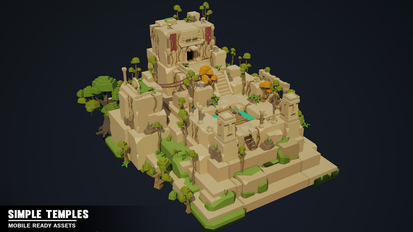 Low poly aztec temple level environment for Unreal Engine and Unity platforms