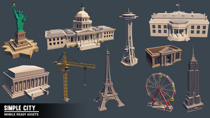 Iconic landmarks from the United States for building 3D low poly games