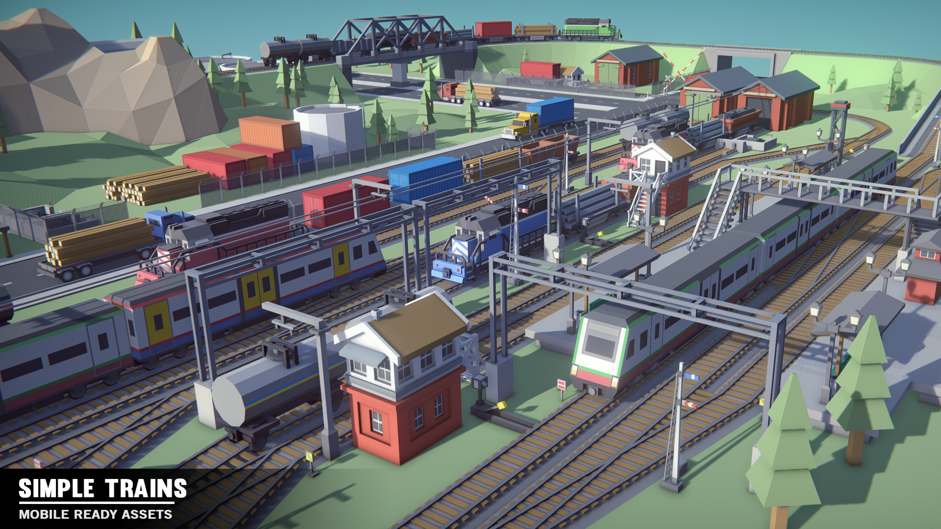 Simple Trains level example with a fully operating train station