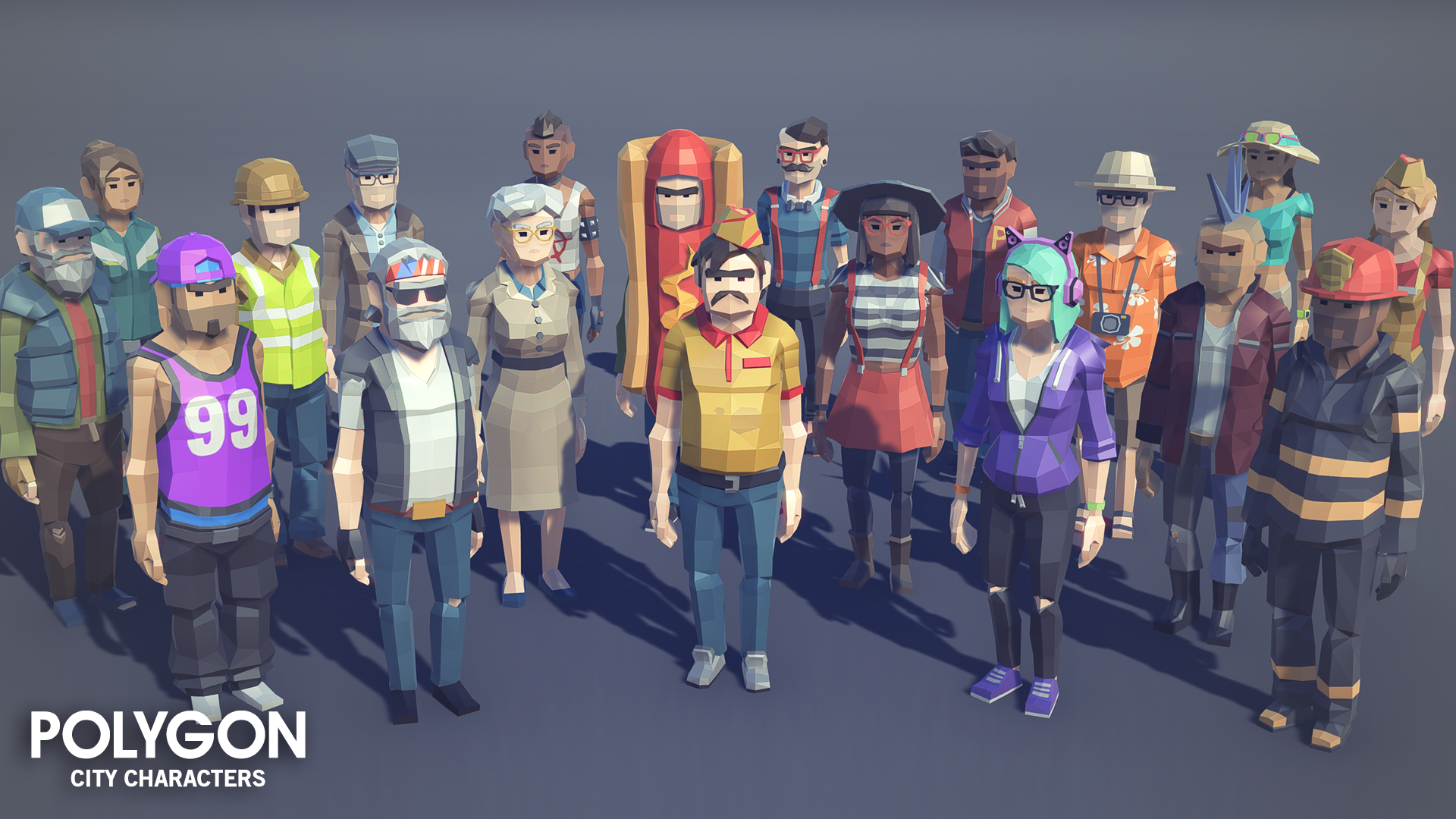 Unity and Unreal 3D city characters low poly assets for game development