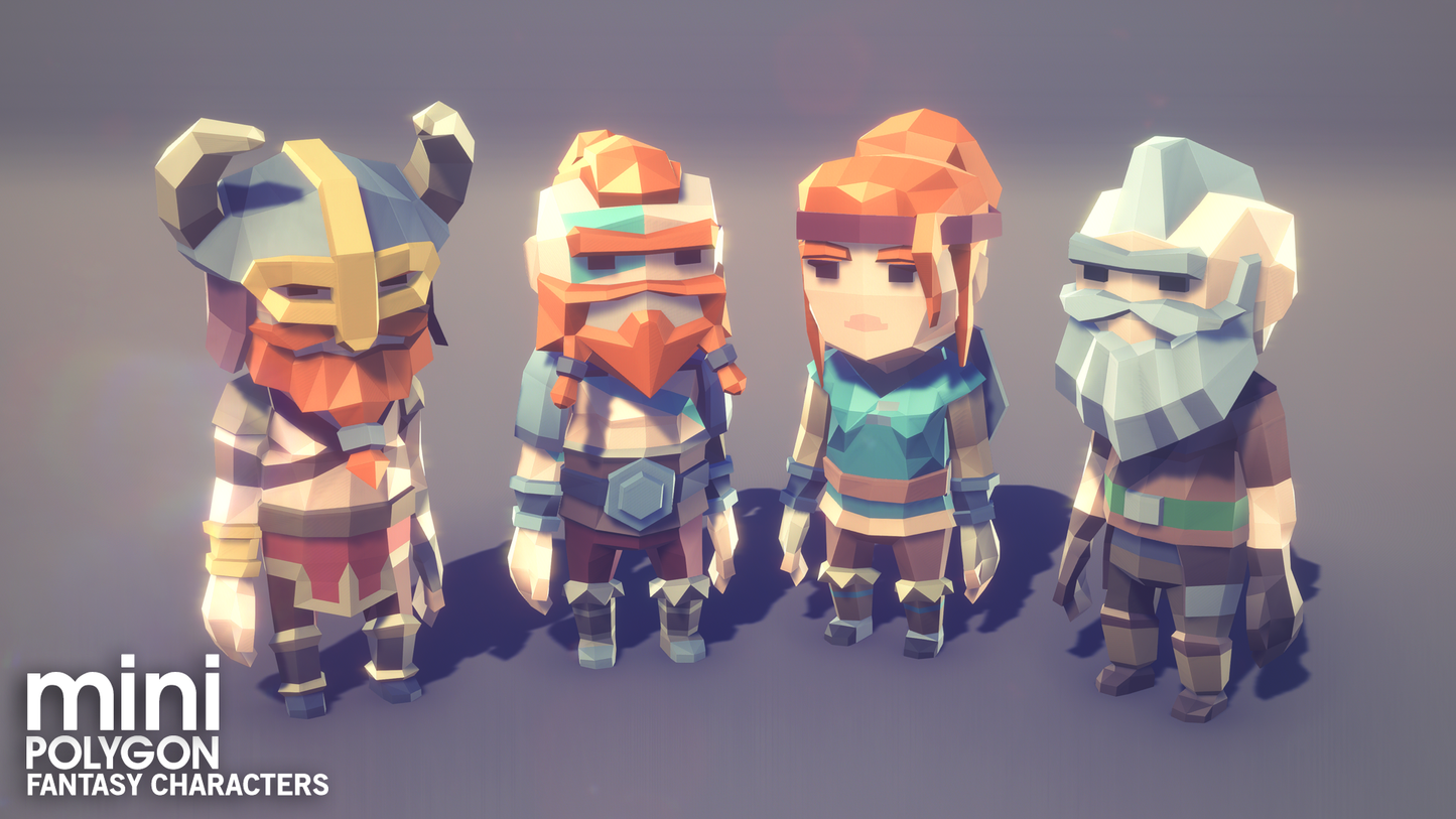 Miniature fantasy characters including adventure warriors and vikings for mobile game development