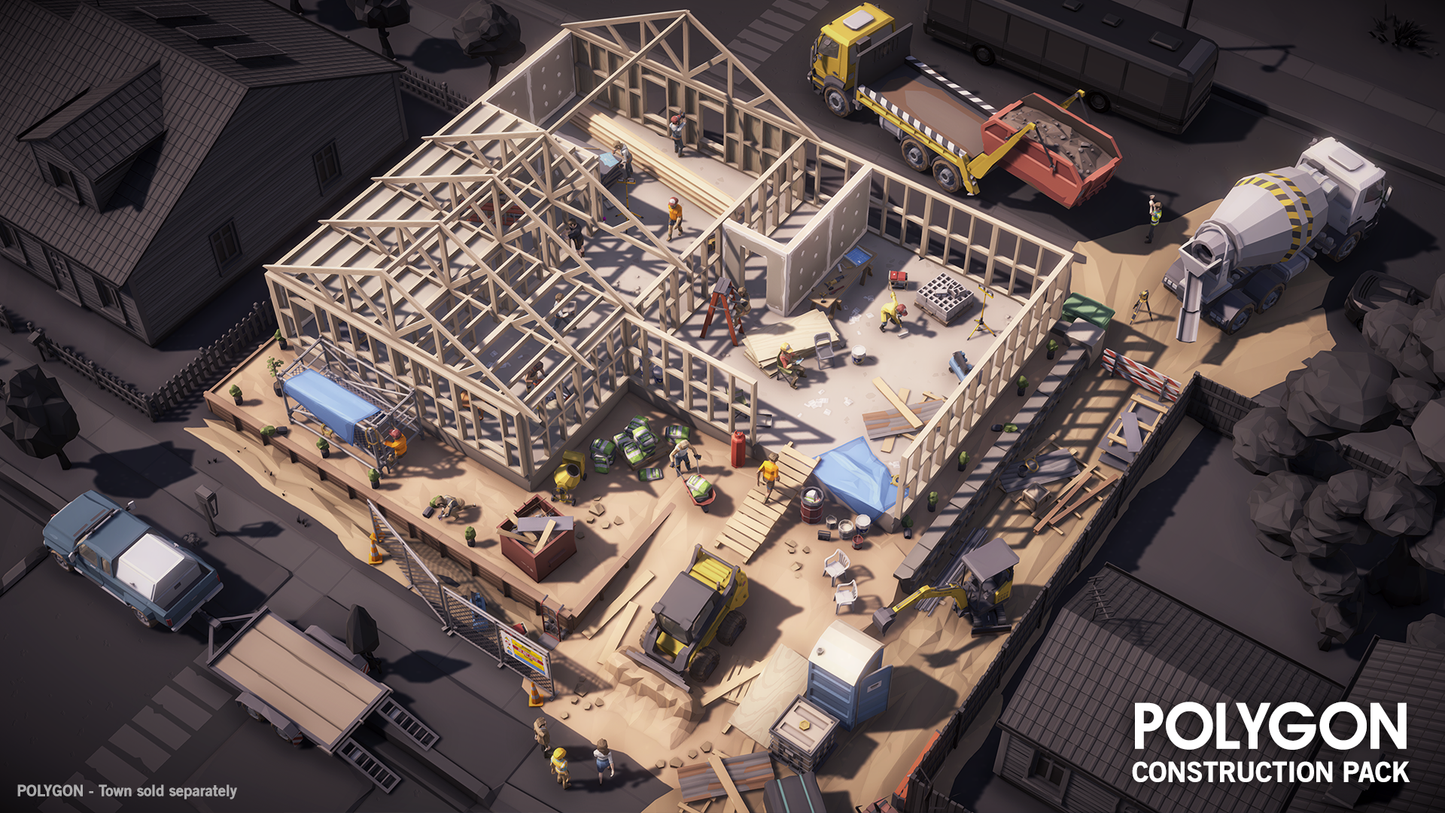 Building frame low poly assets for a construction site project