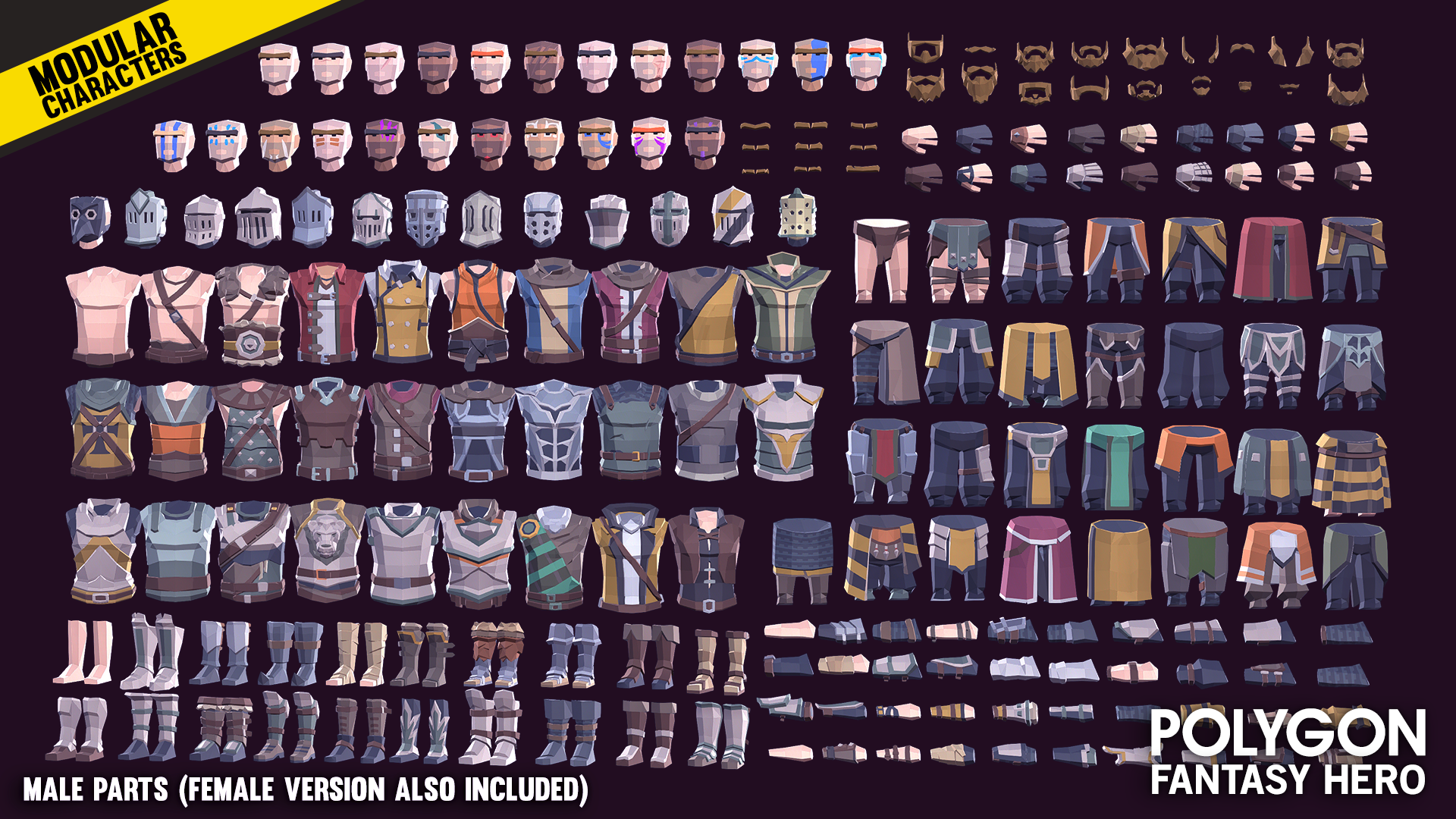 POLYGON - Modular Fantasy Hero Characters - Synty Studios - Unity and Unreal 3D low poly assets for game development