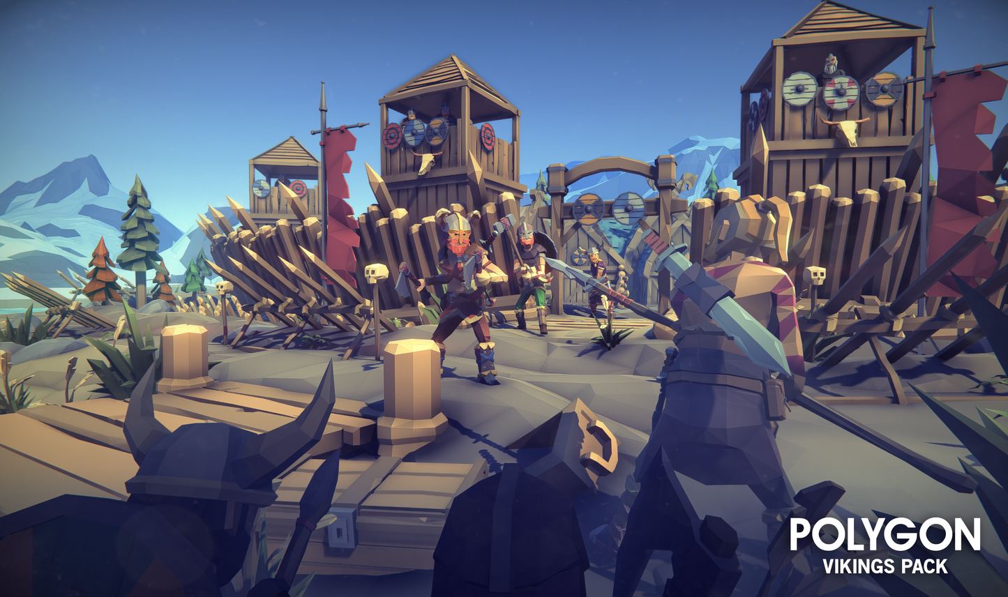 Low poly viking character assets disembarking from a ship storming an enemy stronghold