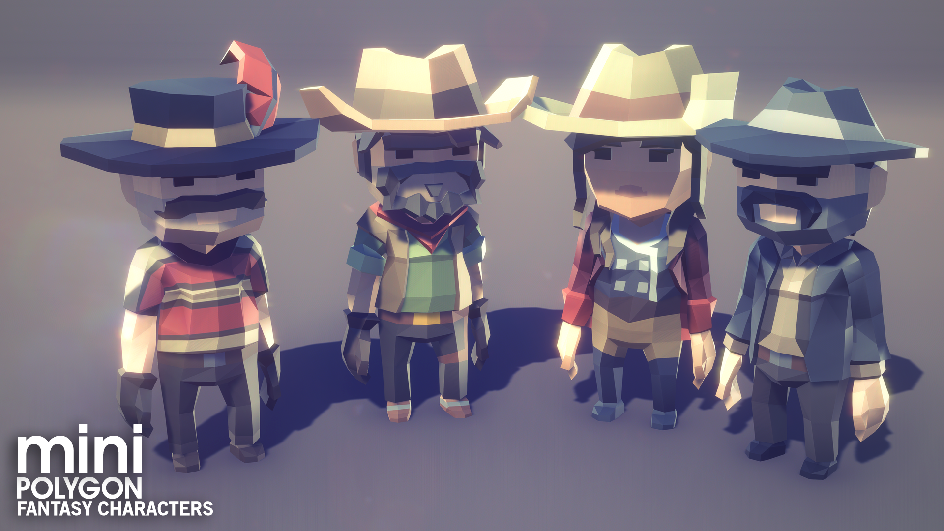 Miniature fantasy characters including western bank robbers and bandits for mobile game development