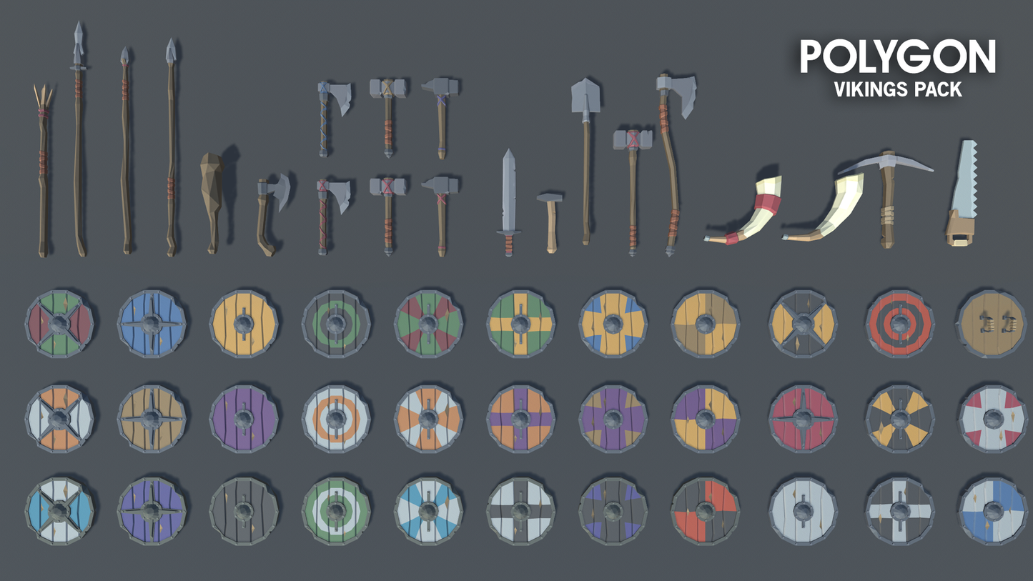 Low poly viking weapon assets