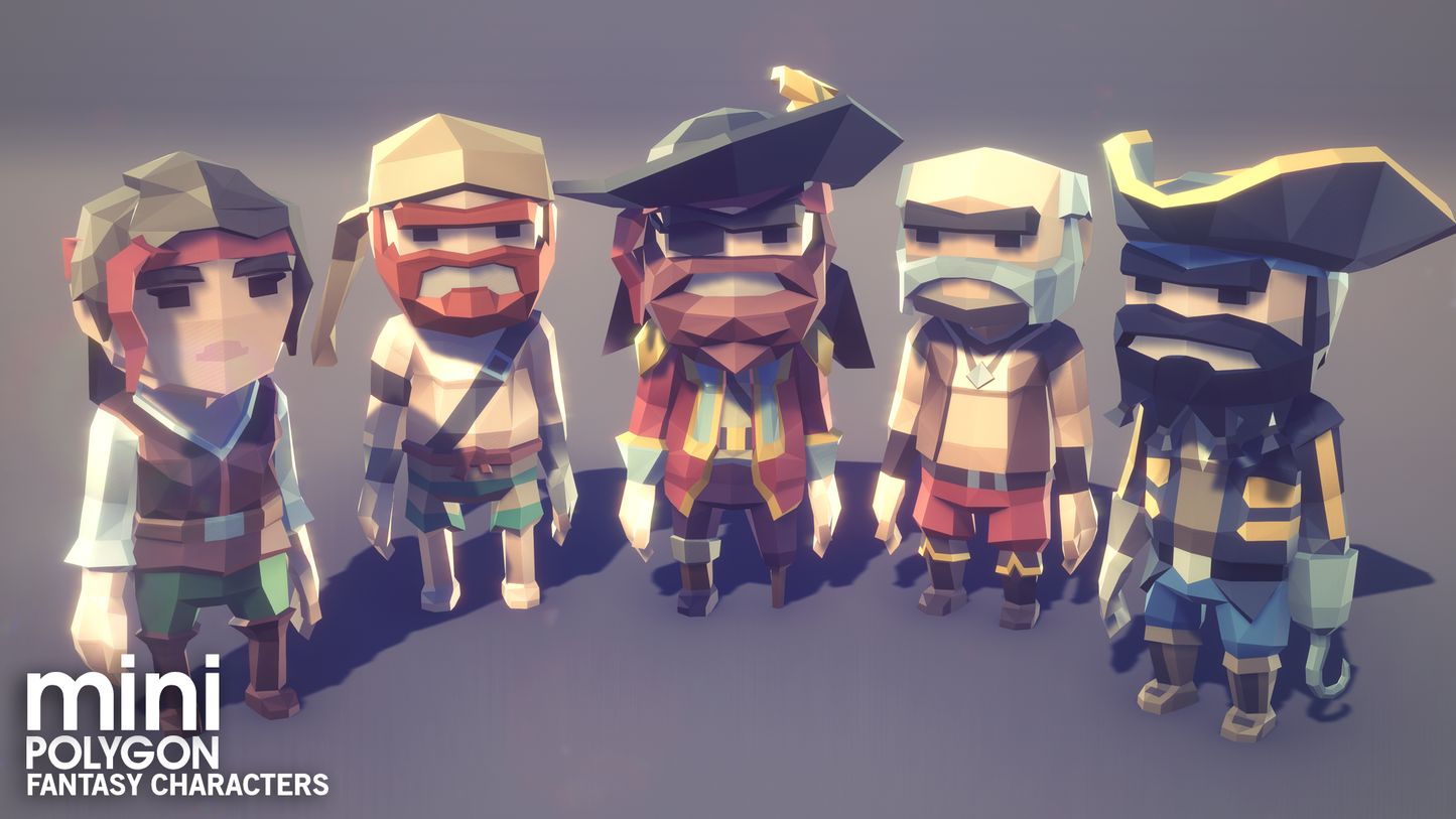 Miniature fantasy characters including pirates and boat bandits for mobile game development