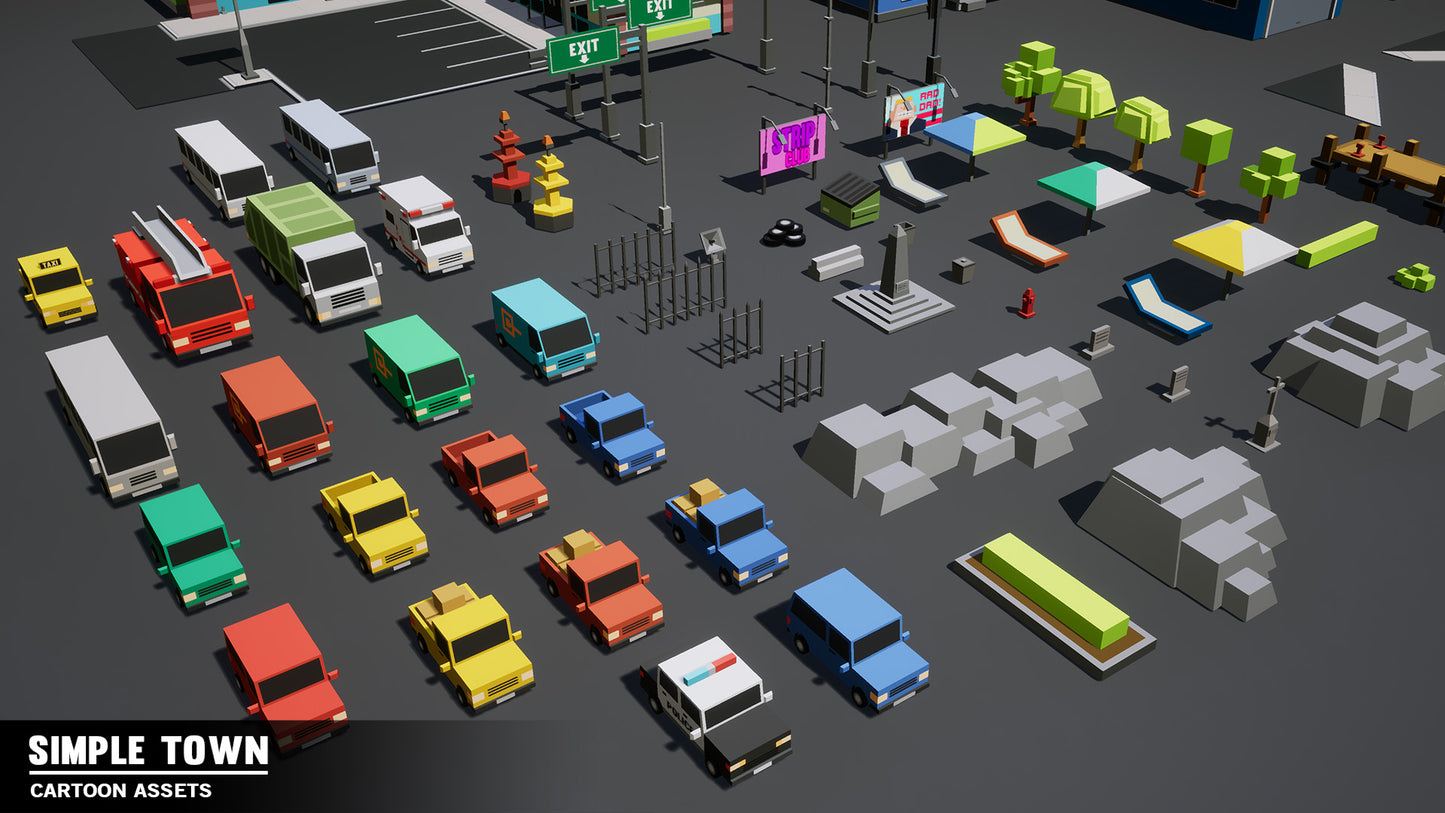 Simple Town low poly asset vehicles