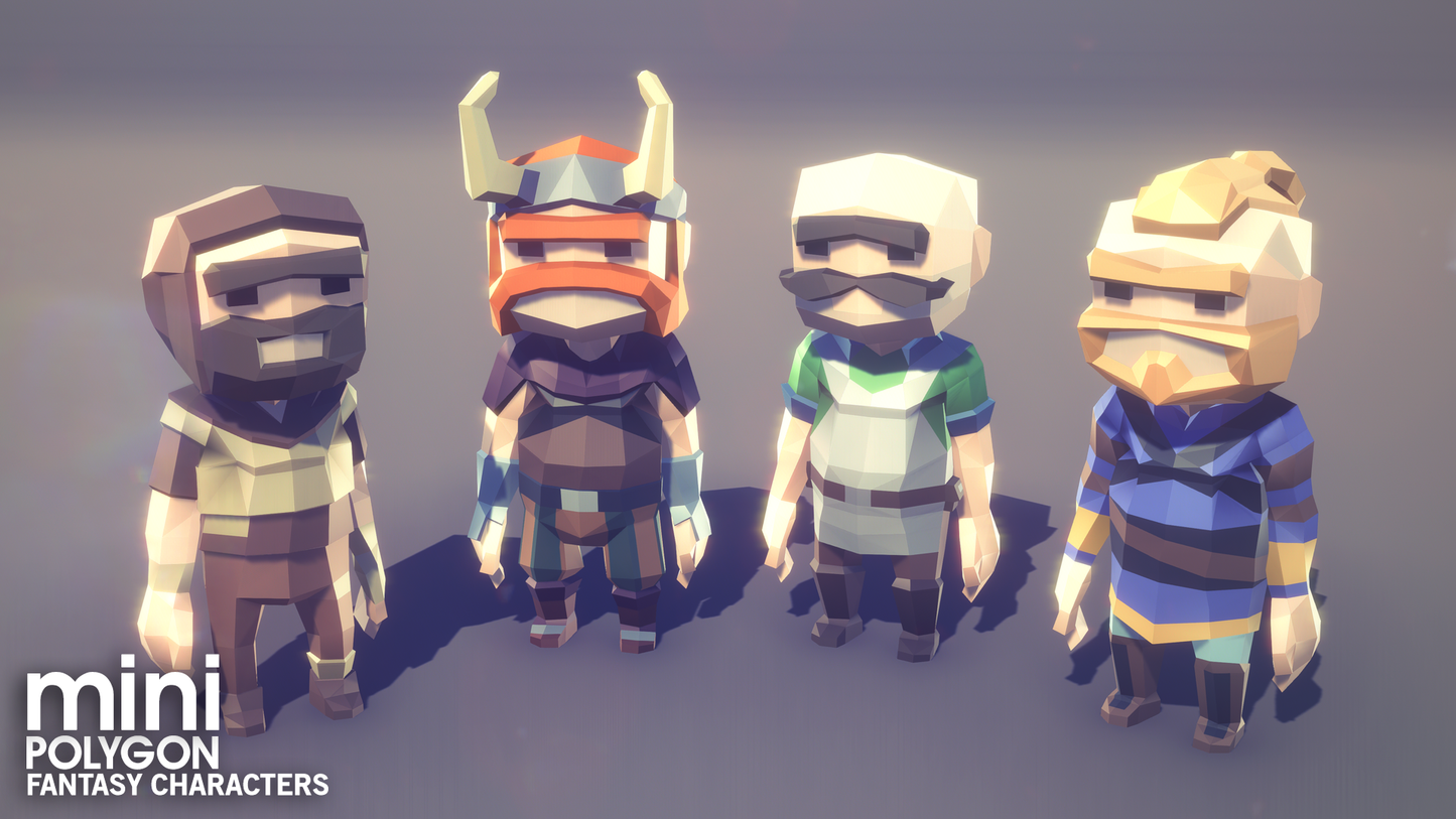 Miniature fantasy characters including vikings and peasants for mobile game development