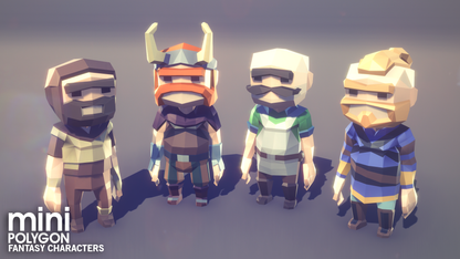 Miniature fantasy characters including vikings and peasants for mobile game development