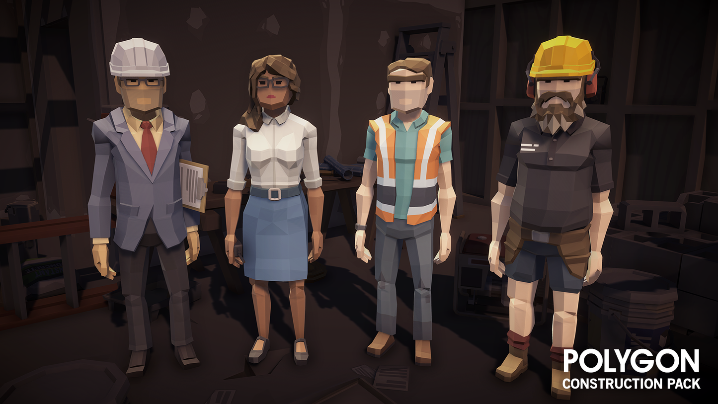 Construction site character assets for game development