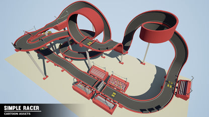 A large winding custom built red race track for 3D games