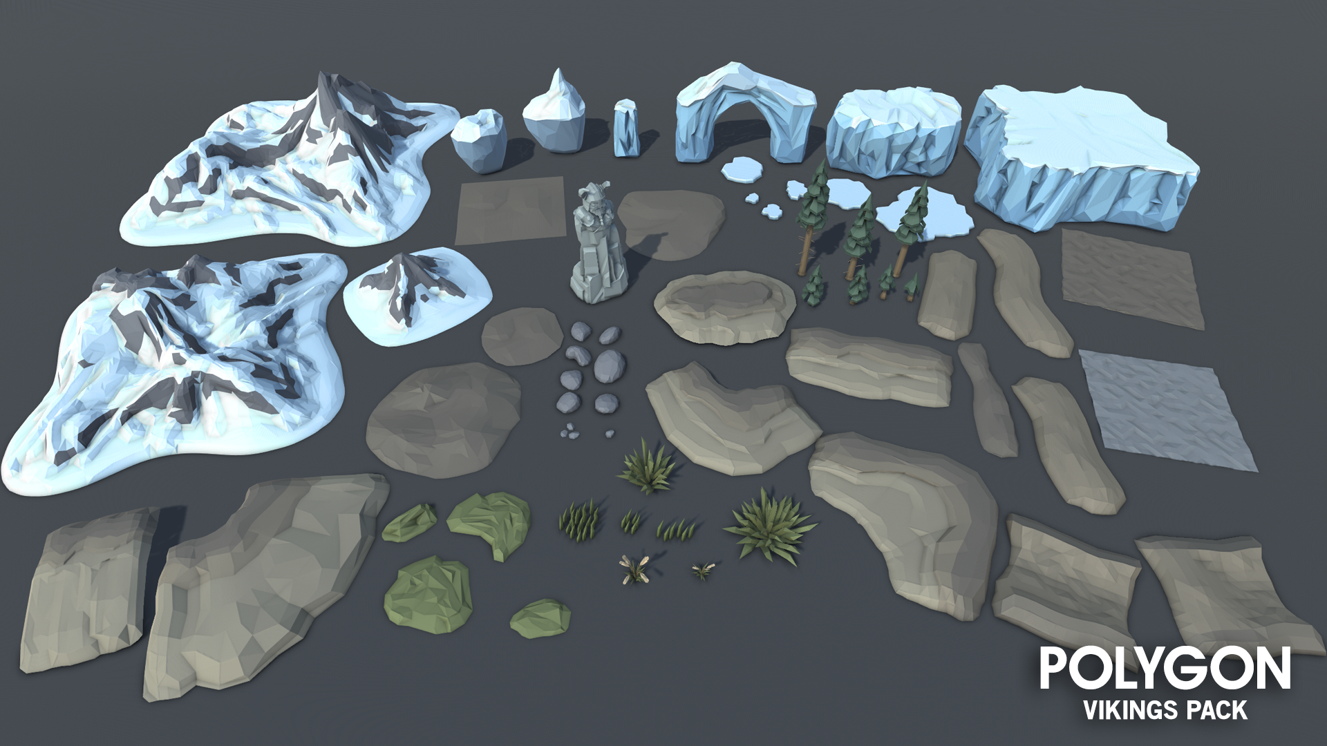 Nature and other environment game development assets for designing viking scenery