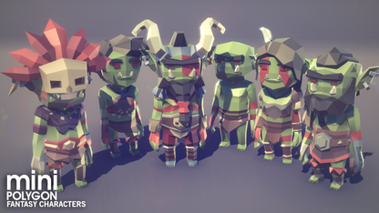 Miniature fantasy characters including dungeon goblins and shamans for mobile game development