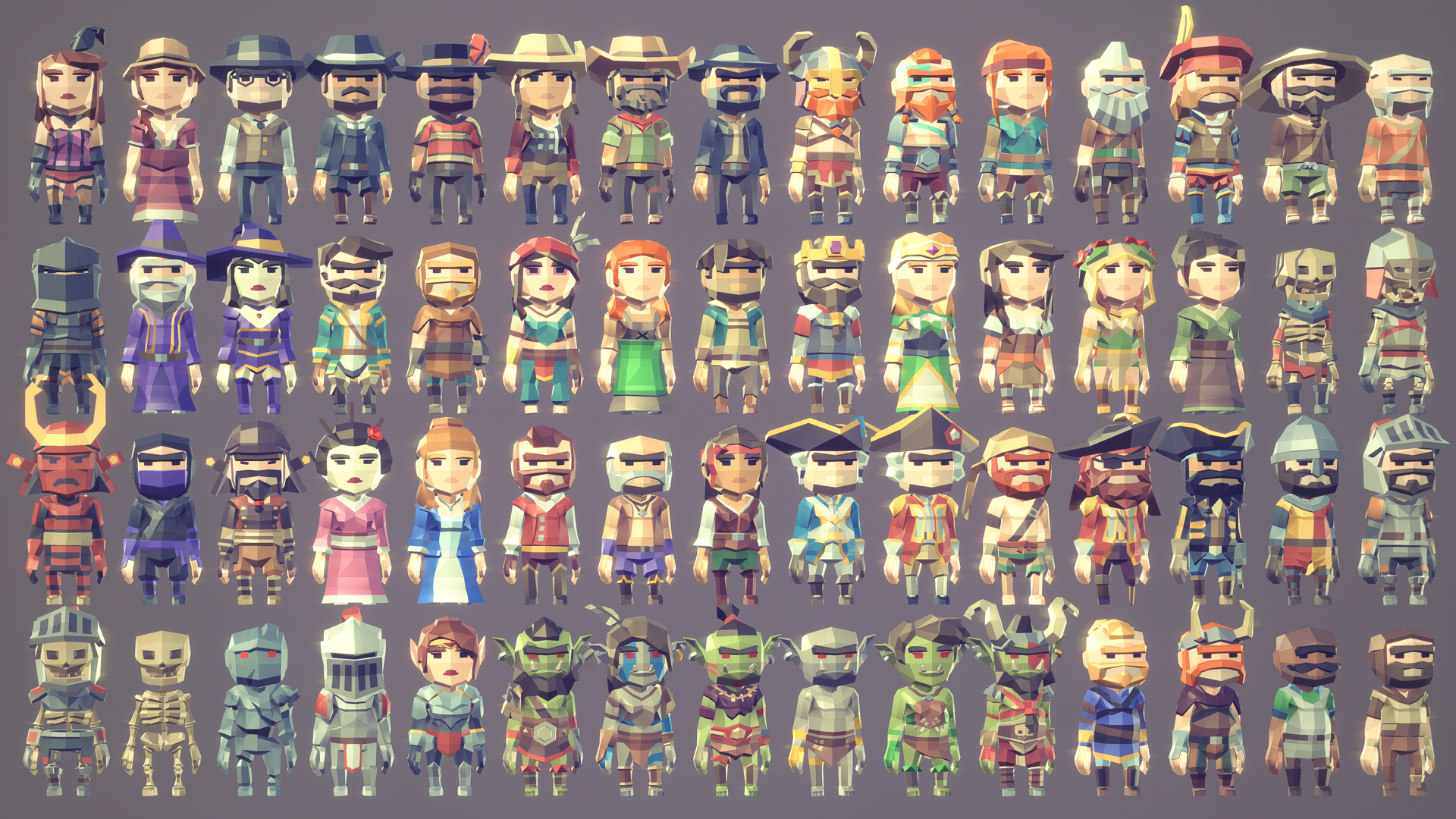 All of the character asset options from the POLYGON MINI Fantasy Characters Pack