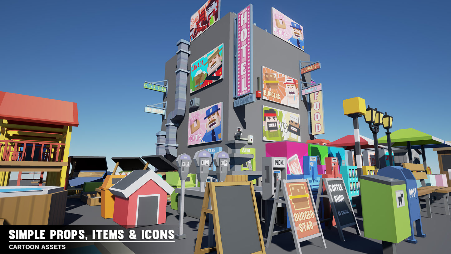 Commercial posters, billboards and signage game icons from the Simple Props, Items and Icon Pack