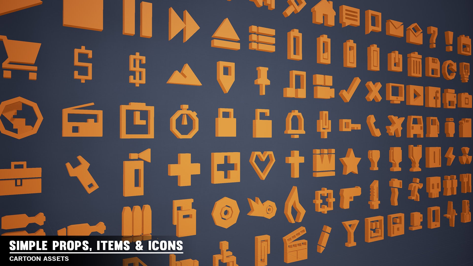 Close up view of orange game icons from the Simple Props, Items and Icon Pack