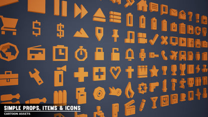 Close up view of orange game icons from the Simple Props, Items and Icon Pack