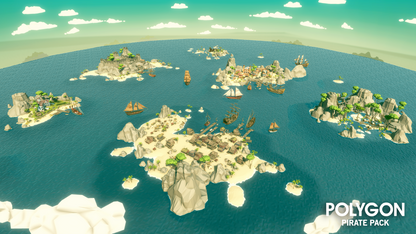 Pirate islands in the ocean built with POLYGON Pirate Pack low poly assets