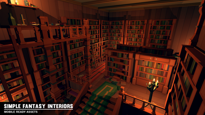 Low poly 3D library props, textures and modular environment