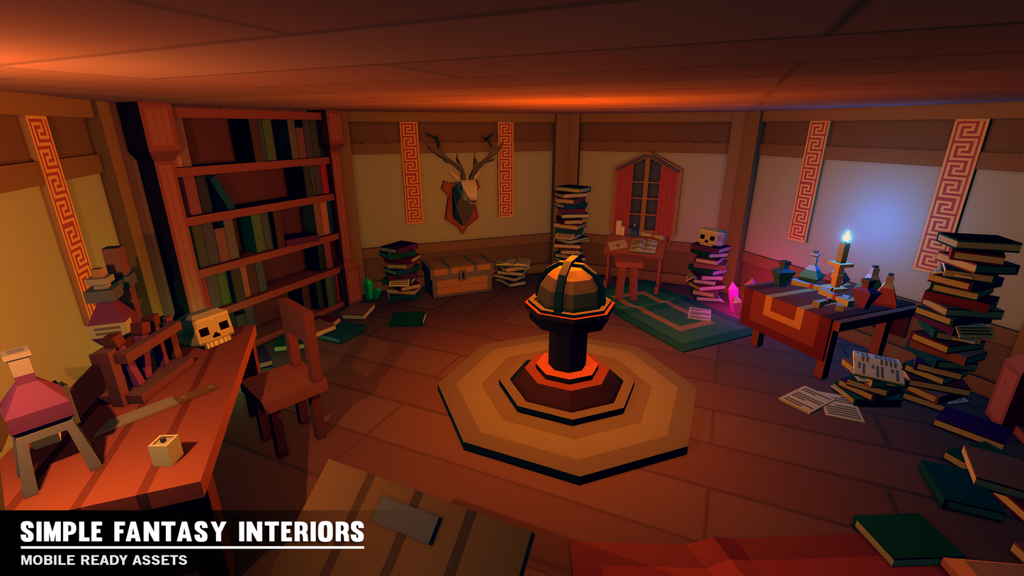 Mage sanctuary room designed for fantasy 3D low poly games