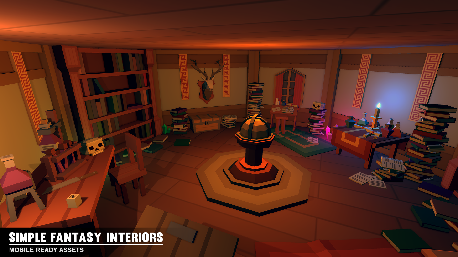 Mage sanctuary room designed for fantasy 3D low poly games