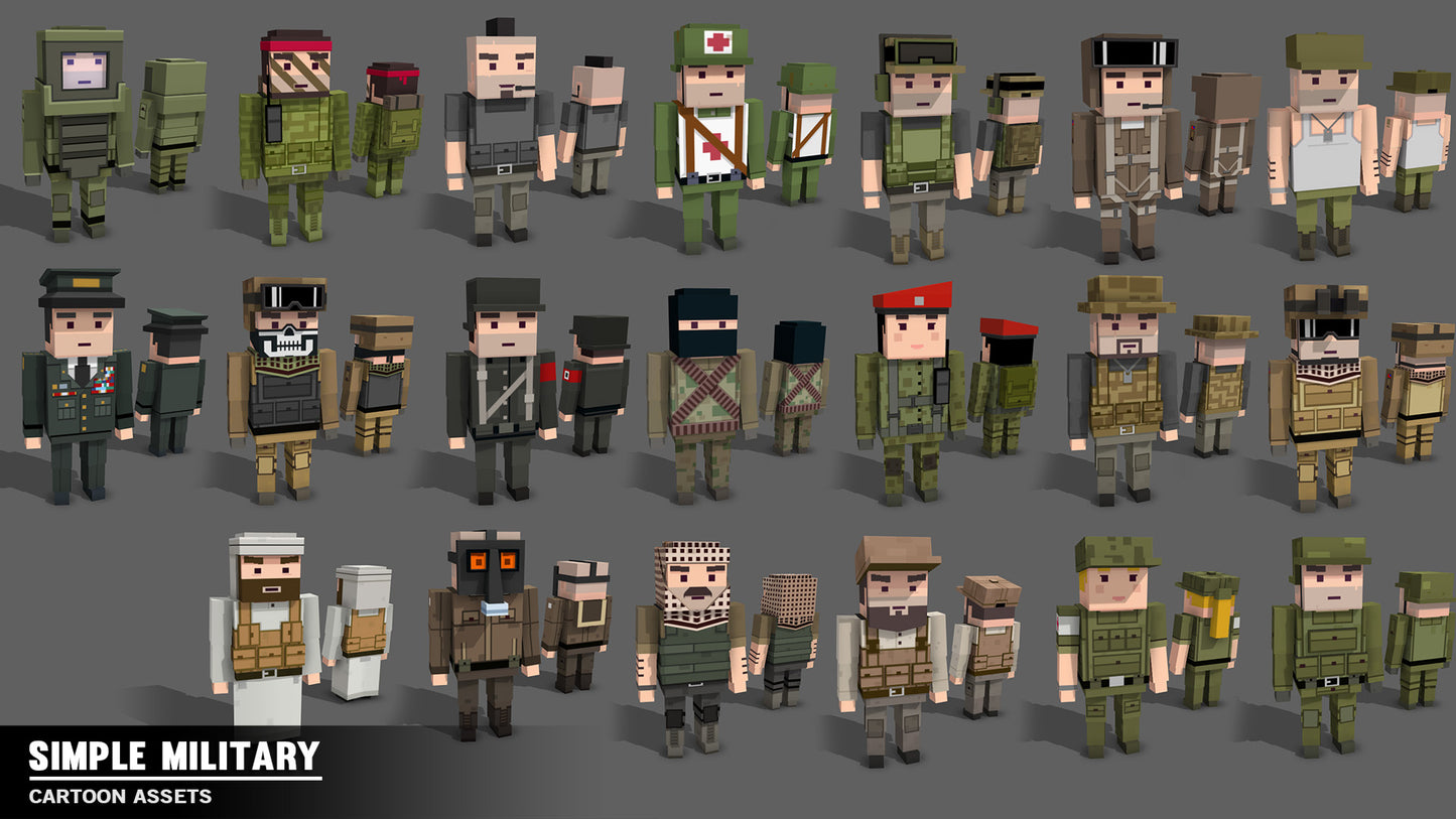 Simple Military cartoon character asset examples