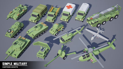 Simple Military vehicles assets available for creating low poly 3D games