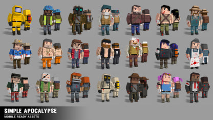 Examples of the Simple Apocalypse mobile ready game survivor character assets