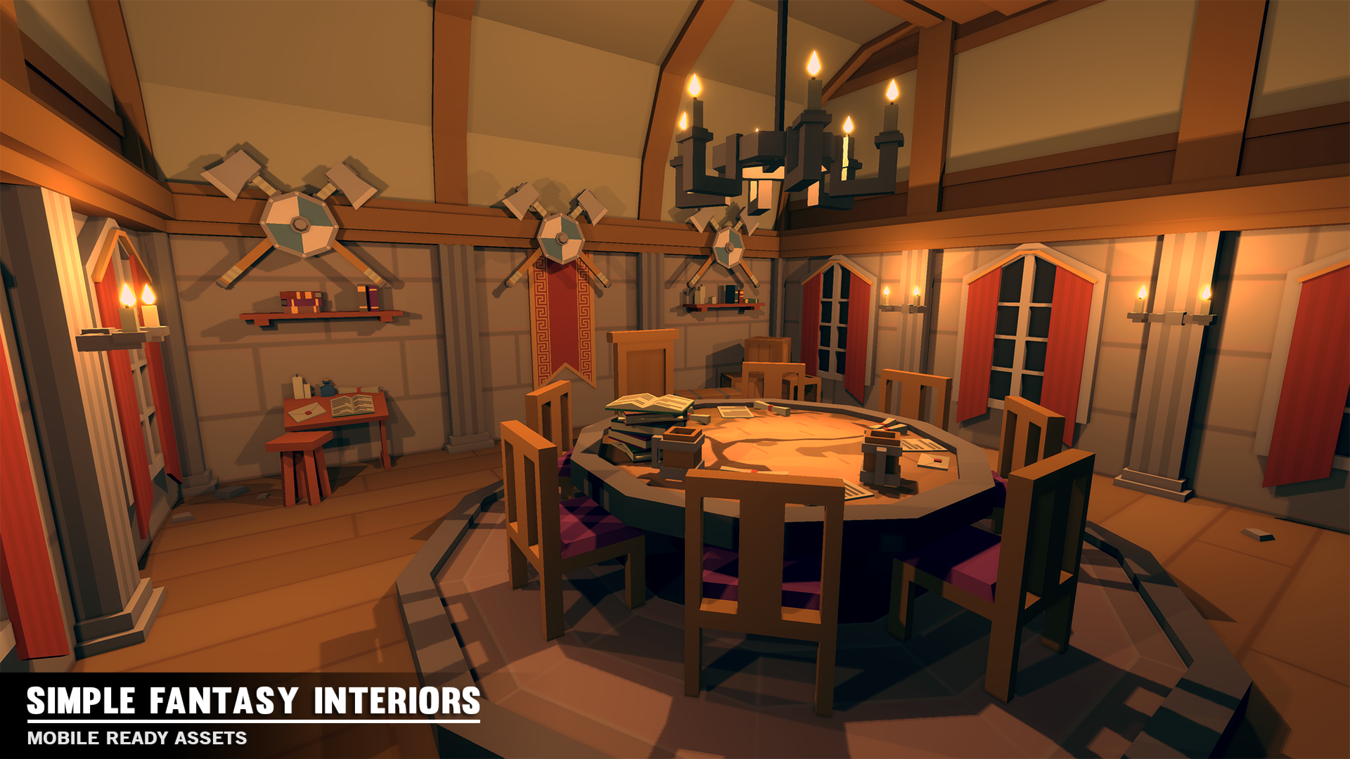 3D low poly medieval war room from the Simple Fantasy Interiors Pack 