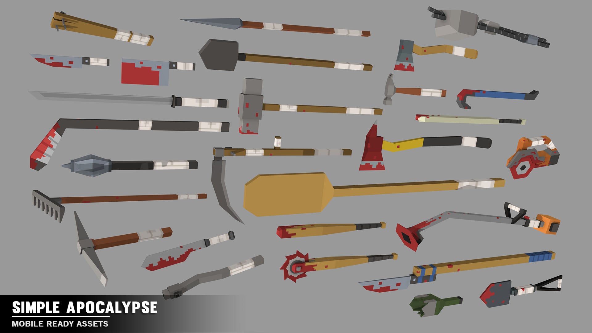 3D game melee weapon assets from the Simple Apocalypse Pack