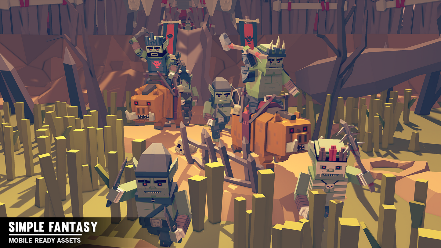 Low-poly cartoon goblins riding on boars