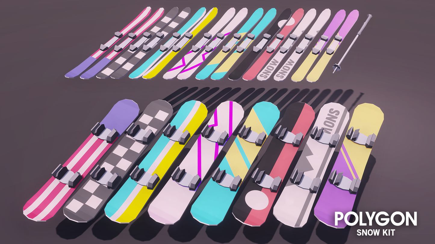 Ski and  snowboard assets from the Polygon Snow Kit Pack