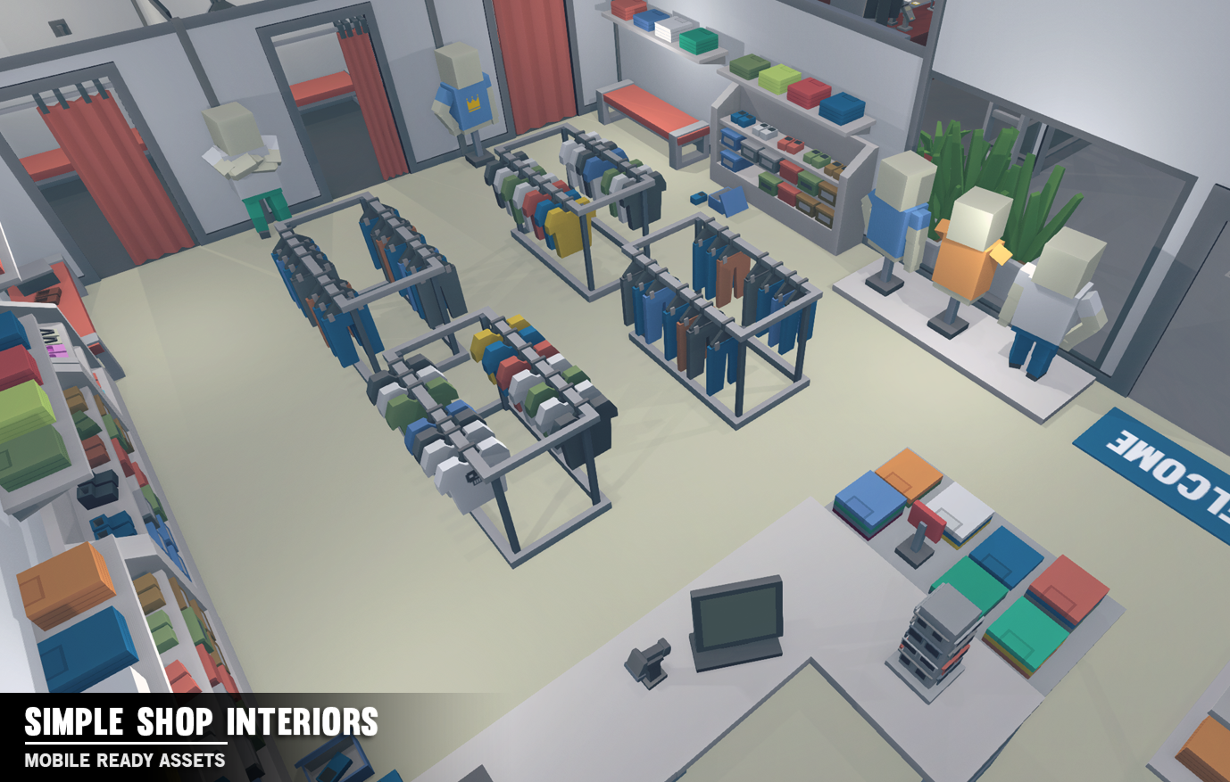 Simple Shop Interiors clothing shop low poly game assets