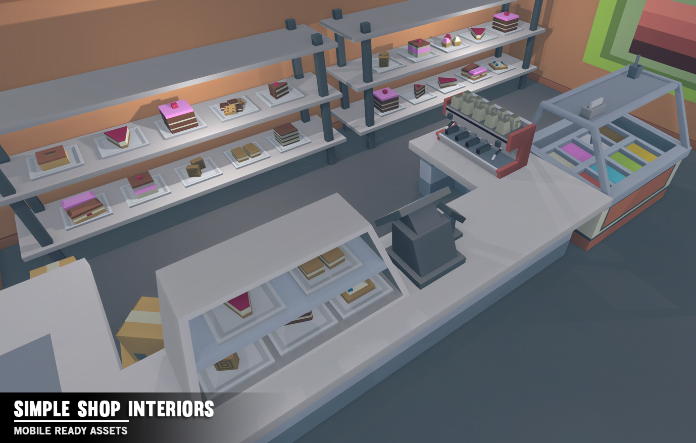 Simple Shop Interiors bakery and sweets store low poly game assets