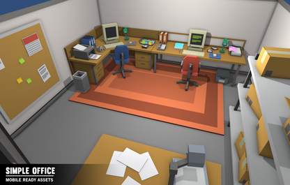 Simple Office IT room assets including computers, scanners, noitce board, seperate desks and storage containers