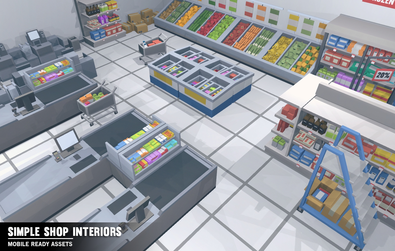 Simple Shop Interiors grocery store low poly game assets