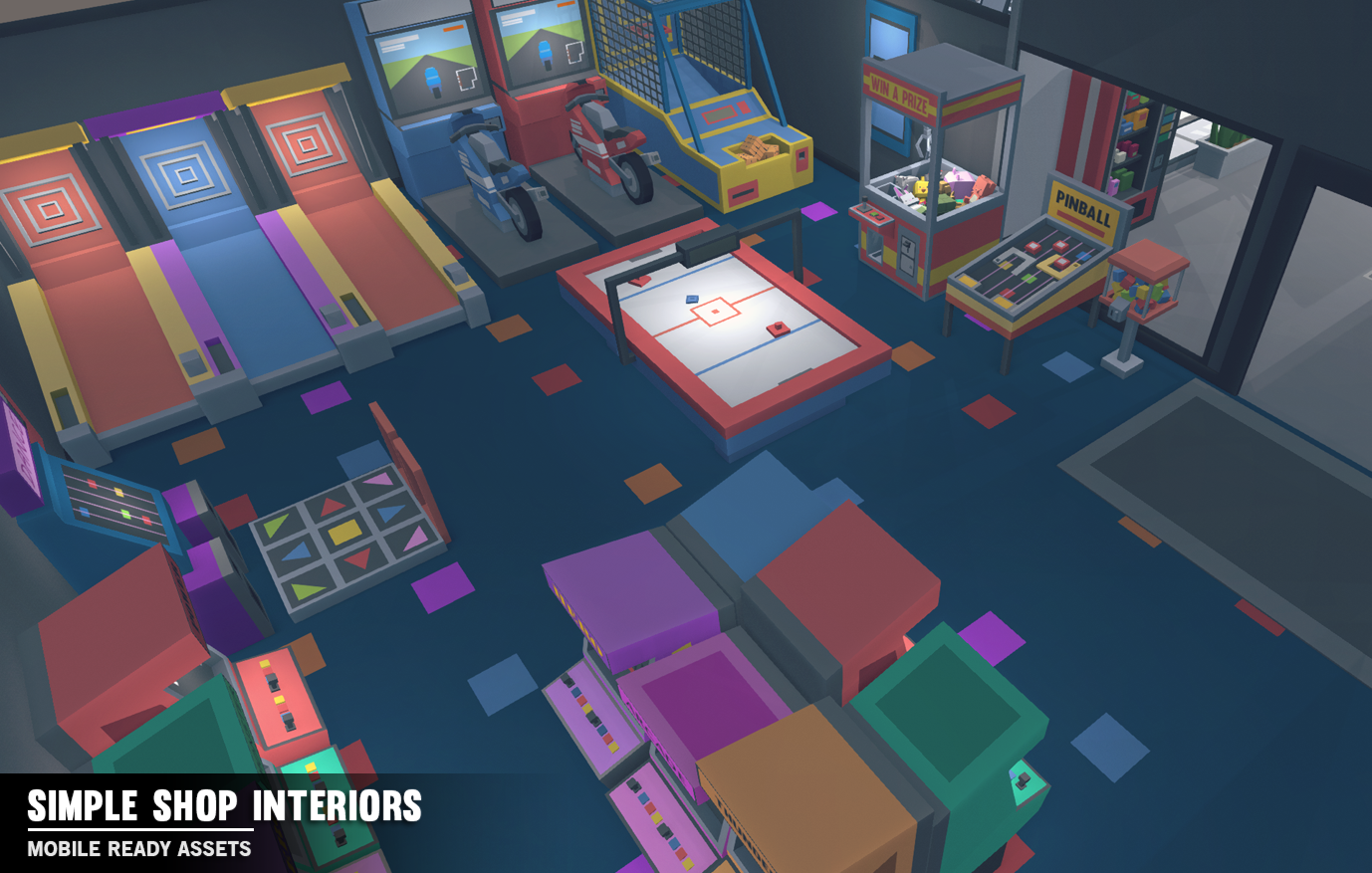 Simple Shop Interiors arcade and games centre for shopping mall low poly game assets