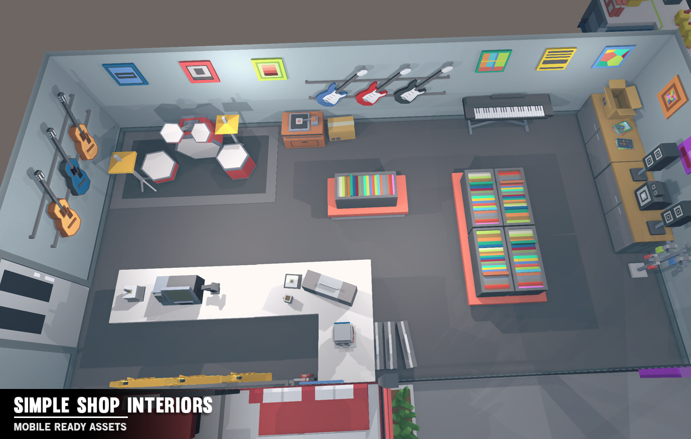 Simple Shop Interiors music shop low poly game assets