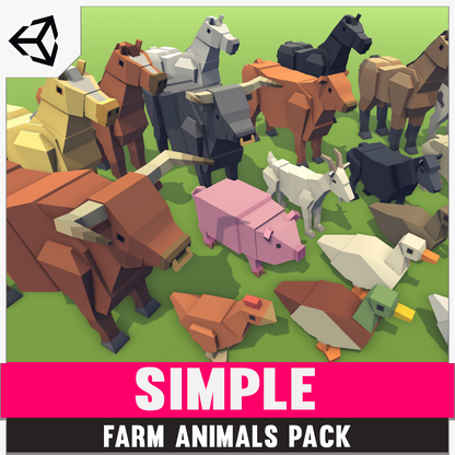 Simple Farm Animals Pack for Unity and Unreal Engine 3D low poly asset game development