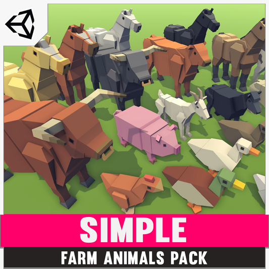 Simple Farm Animals Pack for Unity and Unreal Engine 3D low poly asset game development